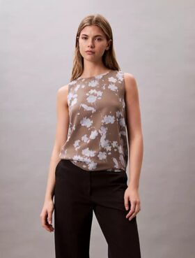 Printed Chiffon Sleeveless Shell Top