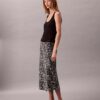Printed Satin Midi Skirt