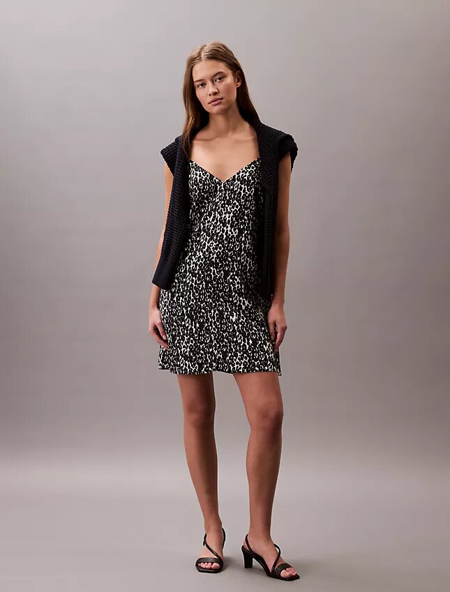 Printed Satin Mini Slip Dress Printed Satin Mini Slip Dress