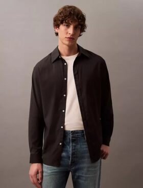 Relaxed Wool Blend Button-Down Shirt