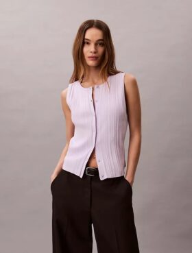 Smooth Cotton Rib Button-Down Tank Top