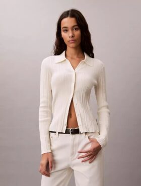 Smooth Cotton Rib Polo Cardigan