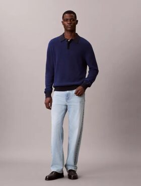 Smooth Cotton Waffle Polo Sweater