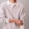 Smooth Cotton Waffle Polo Sweater