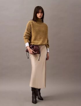 Stretch Satin Midi Skirt