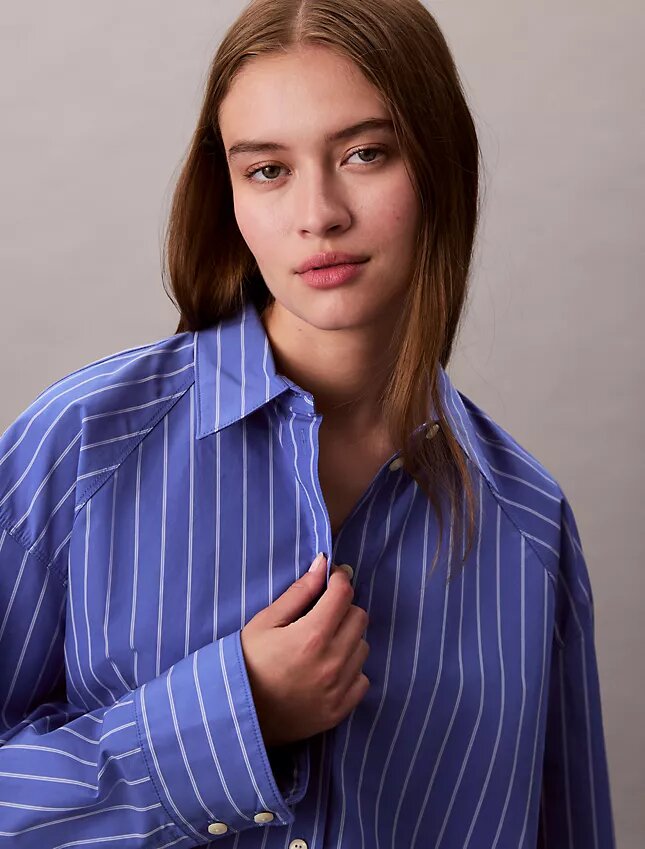 Stripe Cropped Boxy Button-Down Shirt Stripe Cropped Boxy Button-Down Shirt