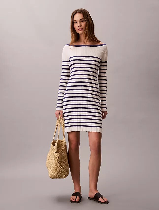 Stripe Long Sleeve Rib Mini Dress Stripe Long Sleeve Rib Mini Dress