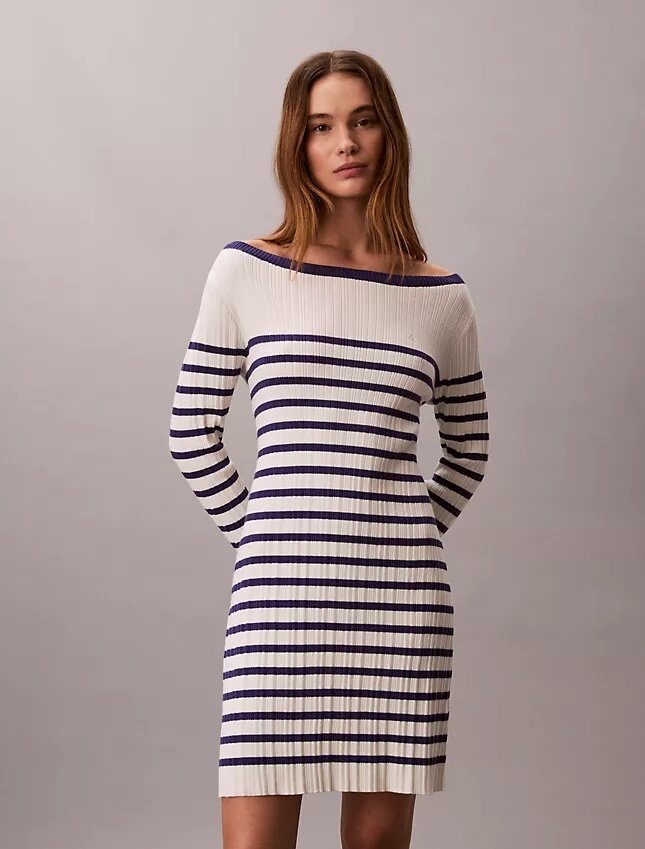 Stripe Long Sleeve Rib Mini Dress Stripe Long Sleeve Rib Mini Dress