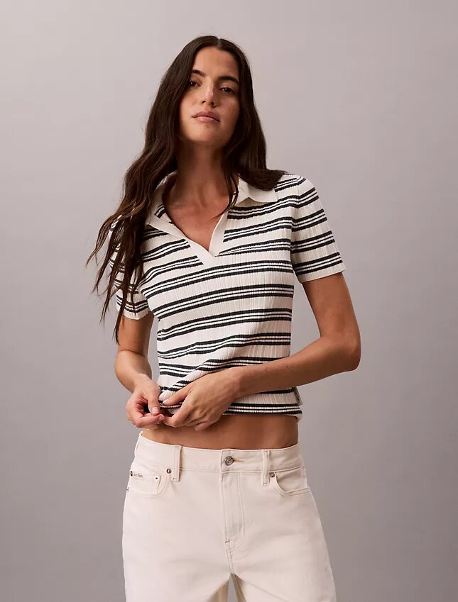 Stripe Rib Slim Polo Shirt Stripe Rib Slim Polo Shirt