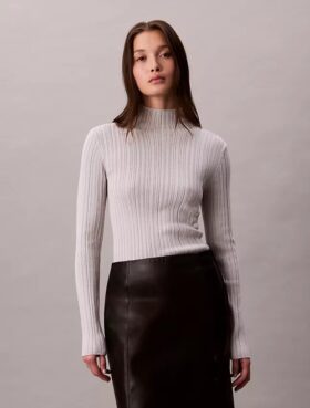 Viscose Blend Rib Mock Neck Sweater