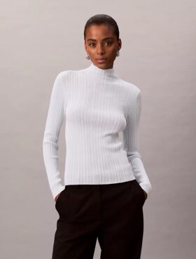 Viscose Blend Rib Mock Neck Sweater
