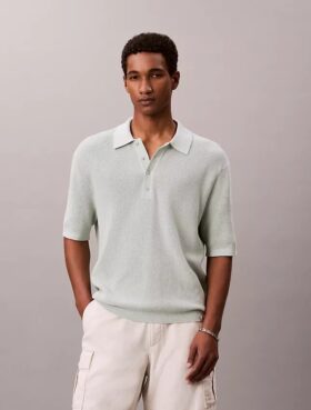 Waffle Cotton Polo Sweater