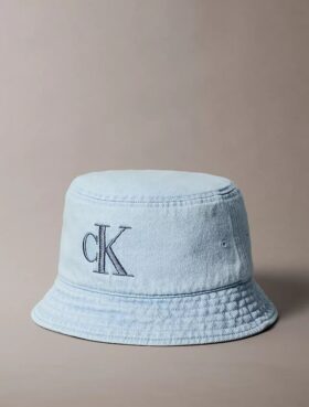 Washed Denim Embroidered Logo Bucket Hat