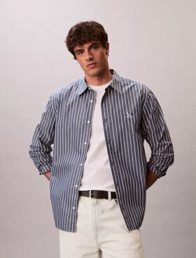 Washed Poplin Stripe Button-Down Shirt