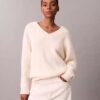 Wool Blend Boucle V-Neck Sweater