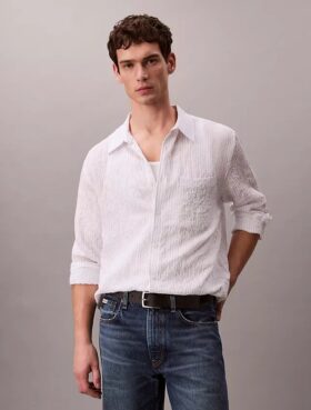 Yarn-Dyed Stripe Crinkle Relaxed Button-Down Shirt