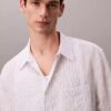 Yarn-Dyed Stripe Crinkle Relaxed Button-Down Shirt