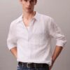 Yarn-Dyed Stripe Crinkle Relaxed Button-Down Shirt
